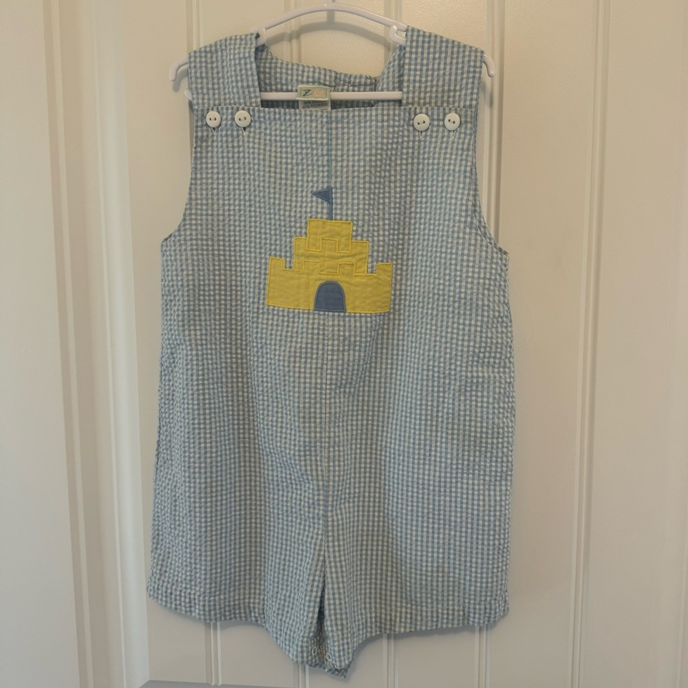 Sand Castle Toddler Short Jon Jon Jumper Outfit 2T Beach Blue Gingham